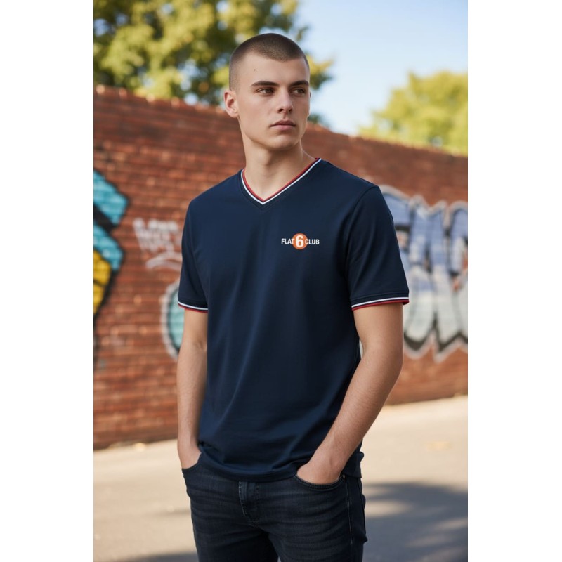 Tee shirt maille piquée Col V Homme Flat6 Club